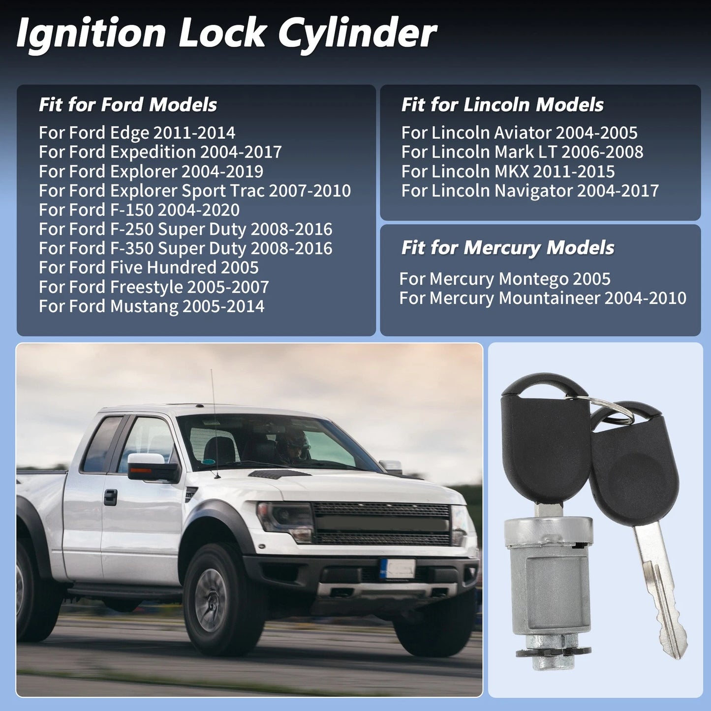 Ignition Lock Cylinder for Ford F150 2004-2020 with 2 Keys Set