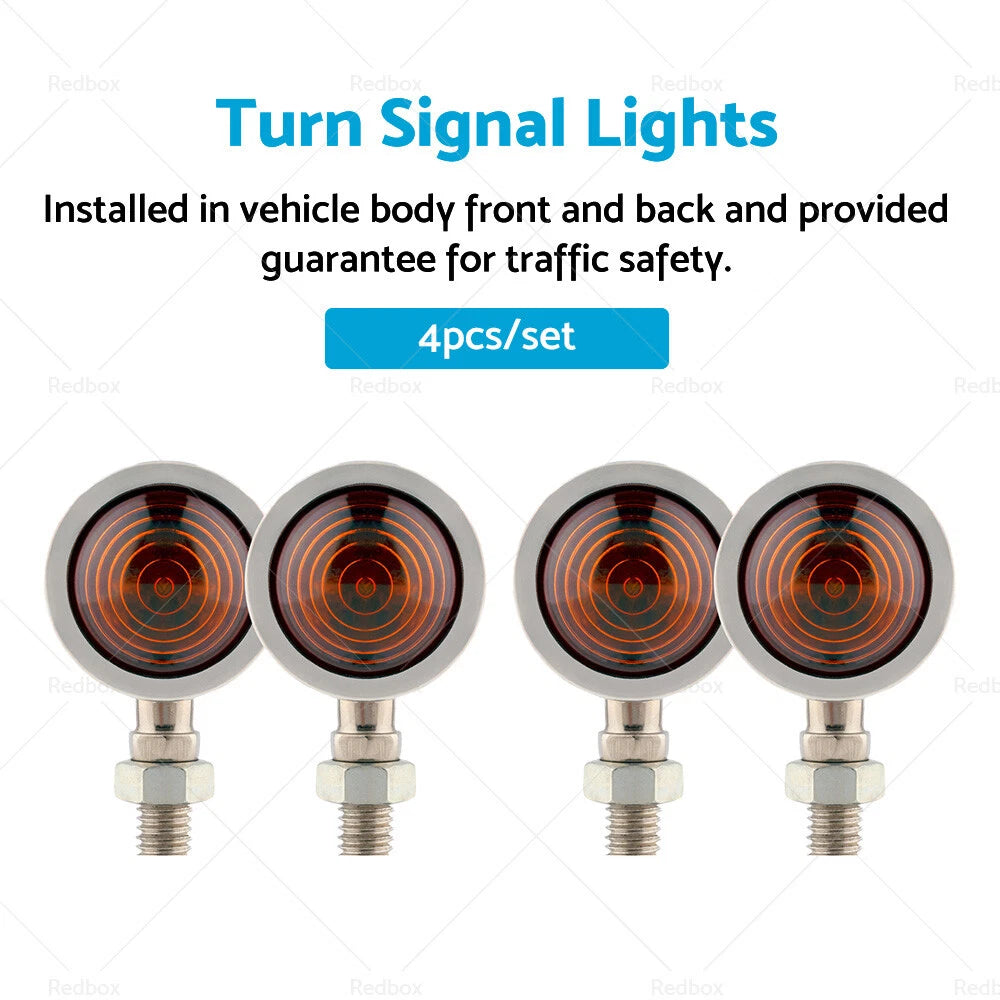 4 x Chrome Amber Bullet Turn Signal Indicators for Motorcycle Universal Lamp
