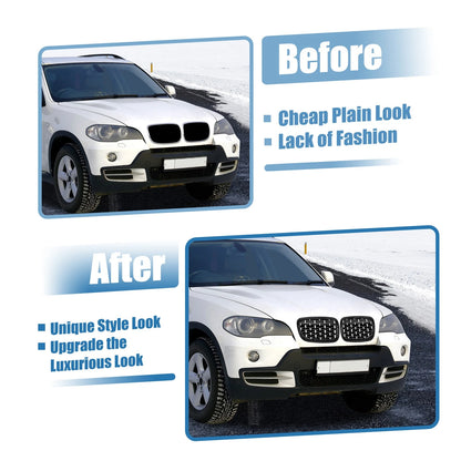 Hood Bumper Grille for BMW X5 X6 (2008-2013) Black Silver Tone 1 Pair
