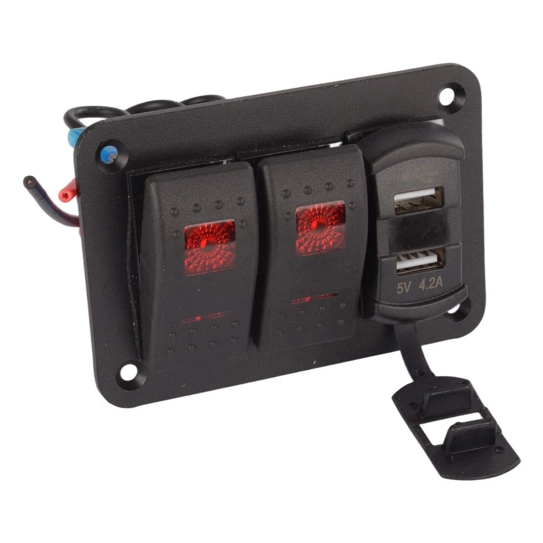 2 Gang Rocker Toggle Switch Panel w/ Dual USB Port for RV Truck Marine Boat