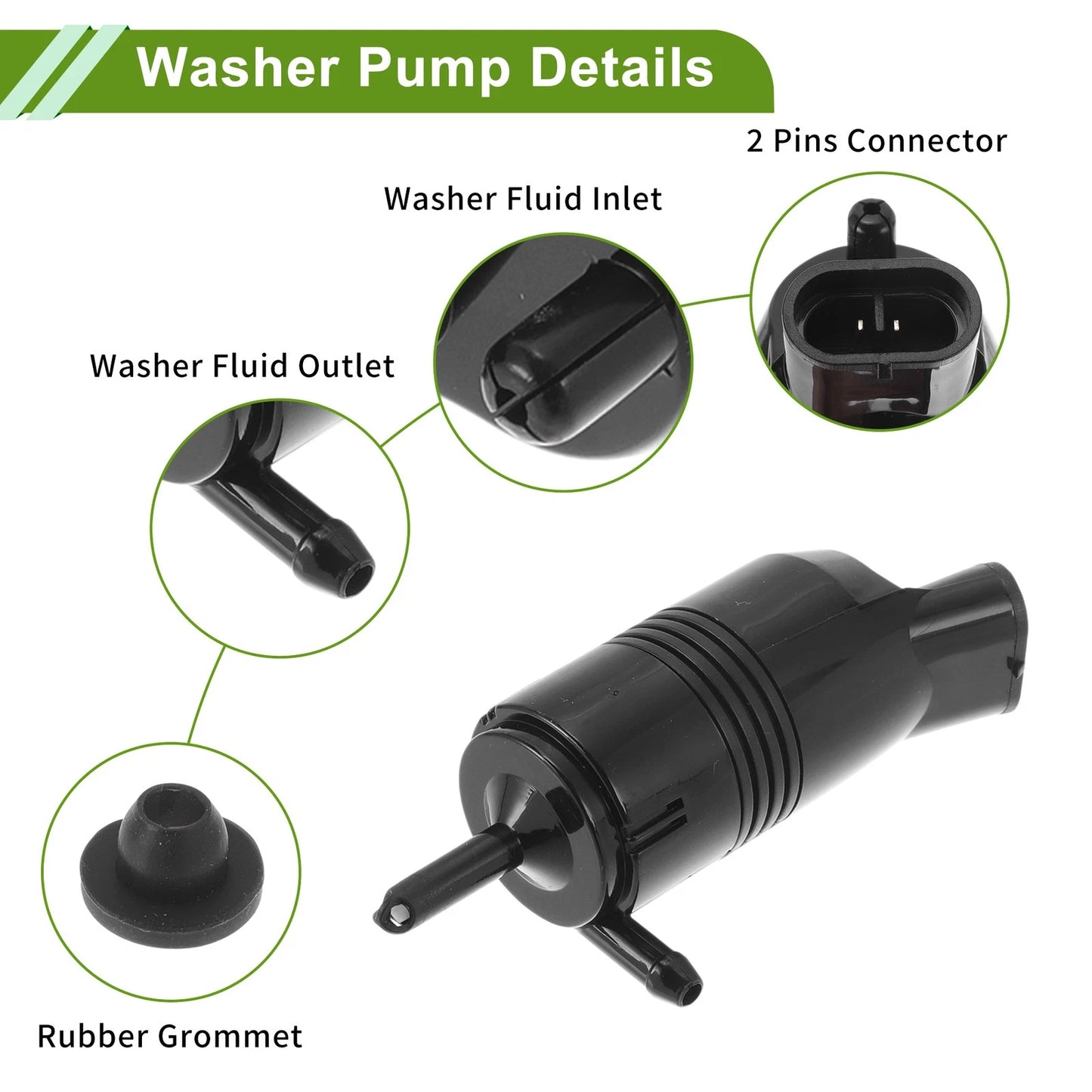 Windshield Washer Pump w/Grommet for Chevrolet