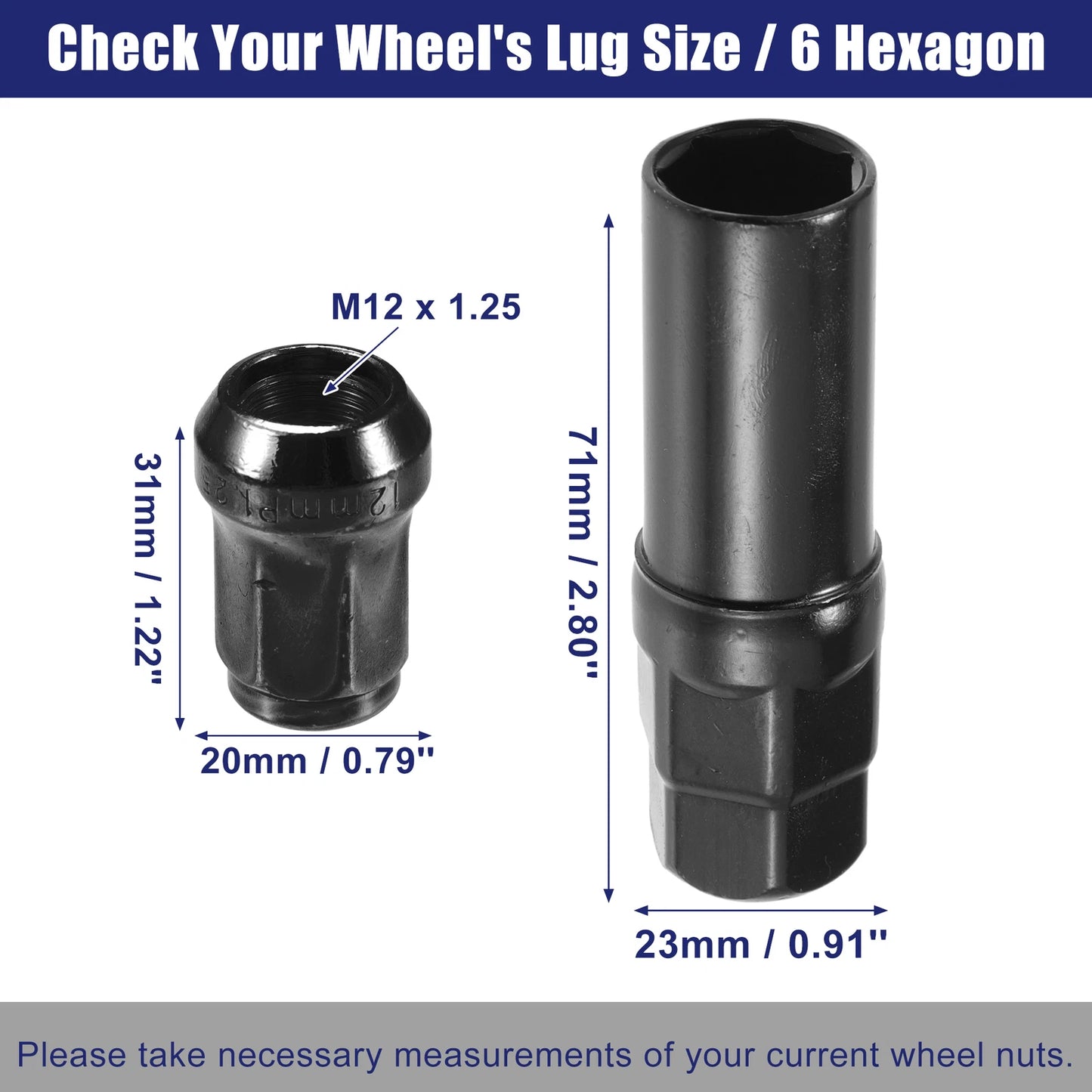 1 Set M12x1.25 Car Wheel Hub Lug Nuts for Honda, Chevy, Nissan Black