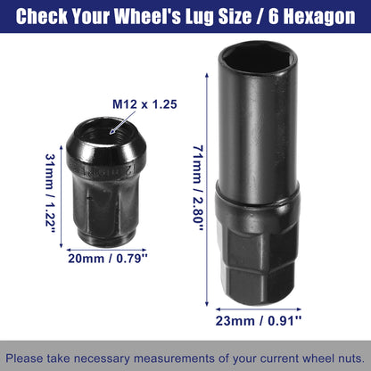 1 Set M12x1.25 Car Wheel Hub Lug Nuts for Honda, Chevy, Nissan Black