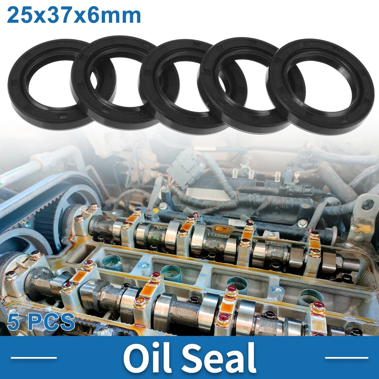 Oil Seal / 25x37x6mm / Seal Ring Rotary Shaft Seal Nitrile Rubber Black 5 Pcs