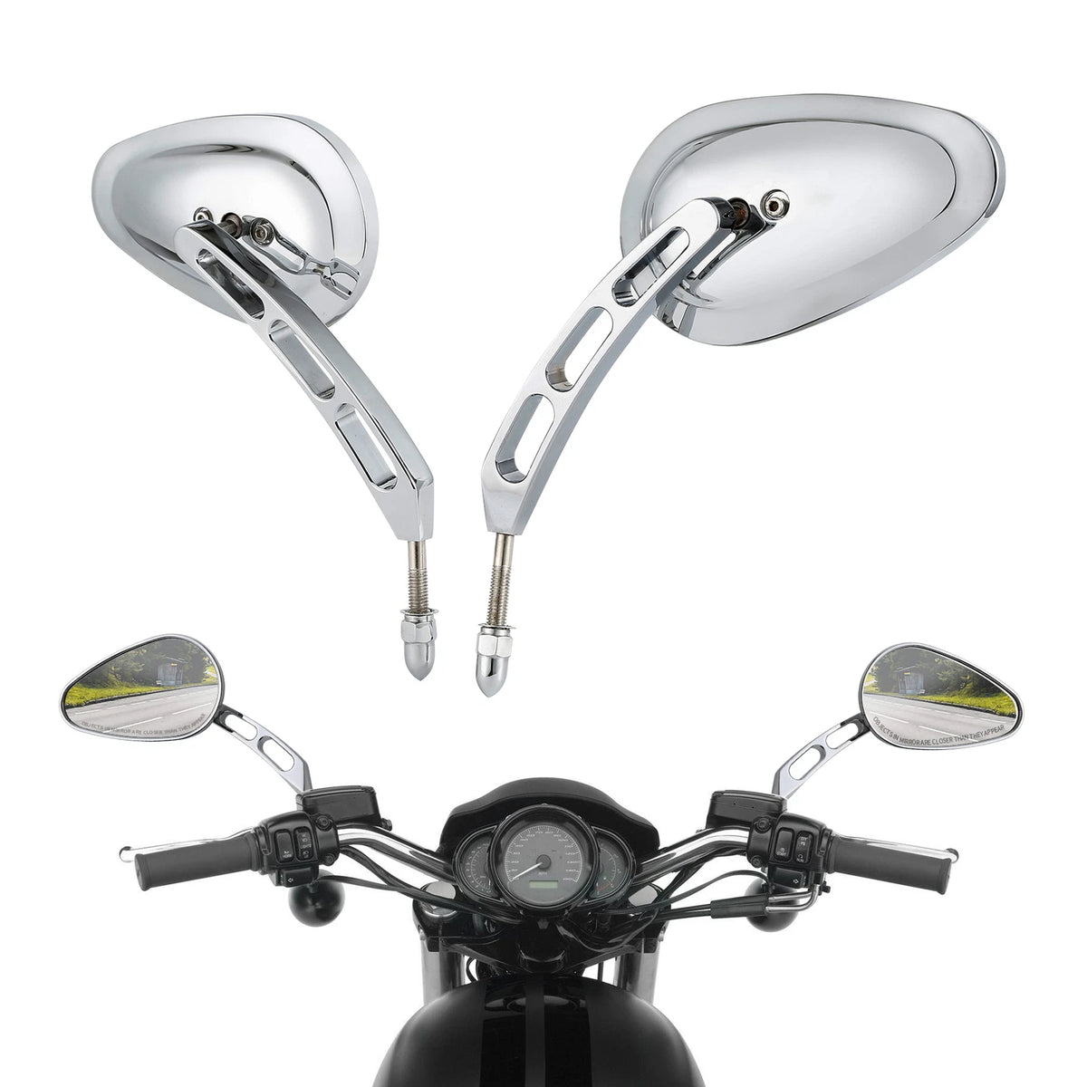 8mm Chrome Rear-View Mirrors for Harley Street Glide Sportster Dyna Softail