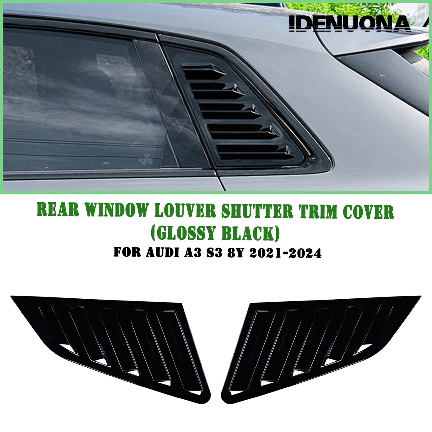 Rear Side Window Louver Covers for Audi A3 S3 (2021-2024) Gloss Black