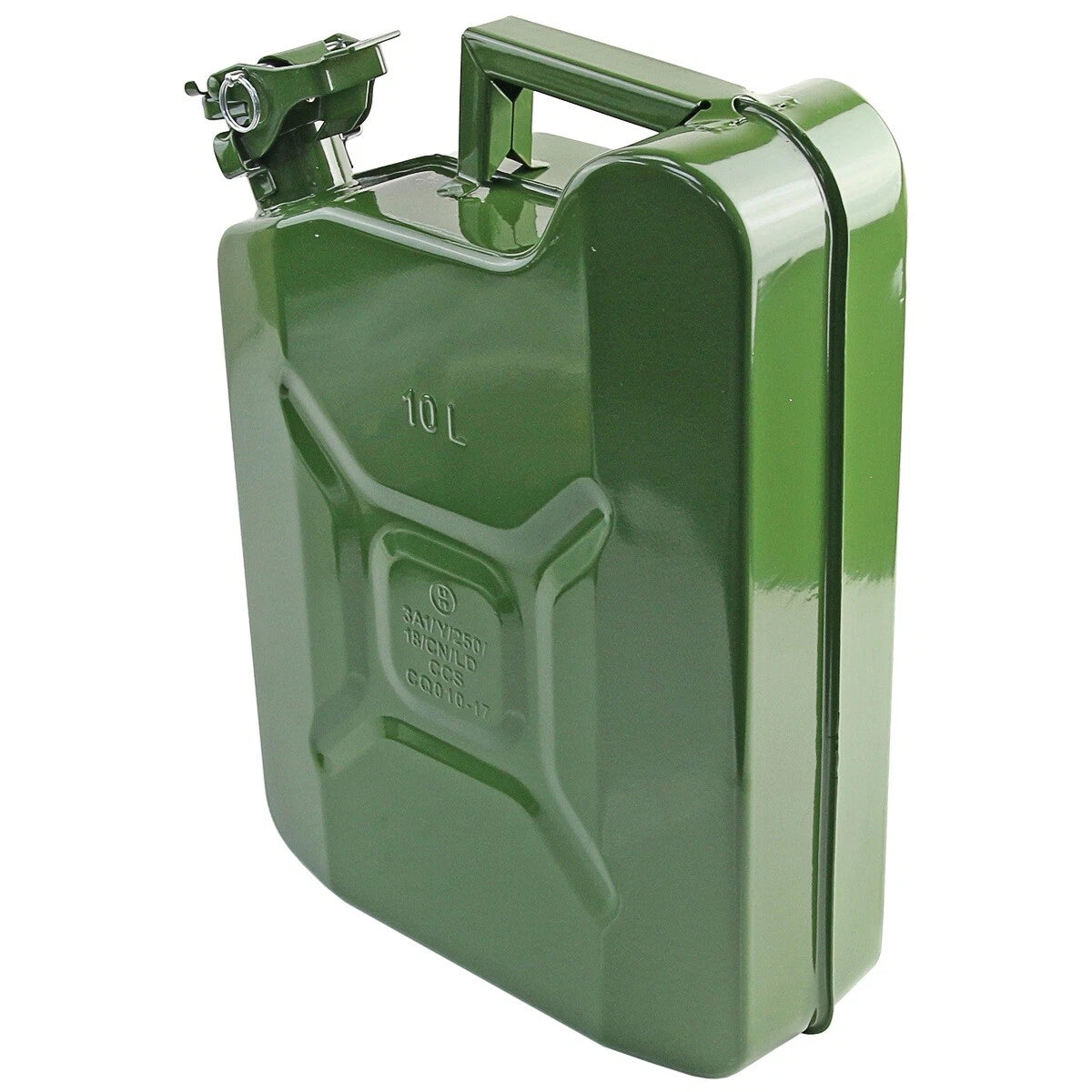 2.6 Gallon Green Steel Jerry Can w/Spout for Fuel/Petrol (No Year)