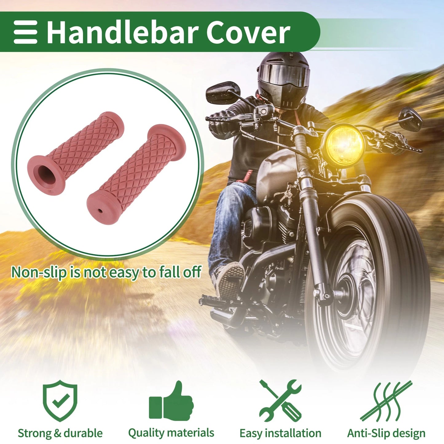 7/8" 22mm Hand Grips Cover Kit for Motorcycle Rubber Wine Red