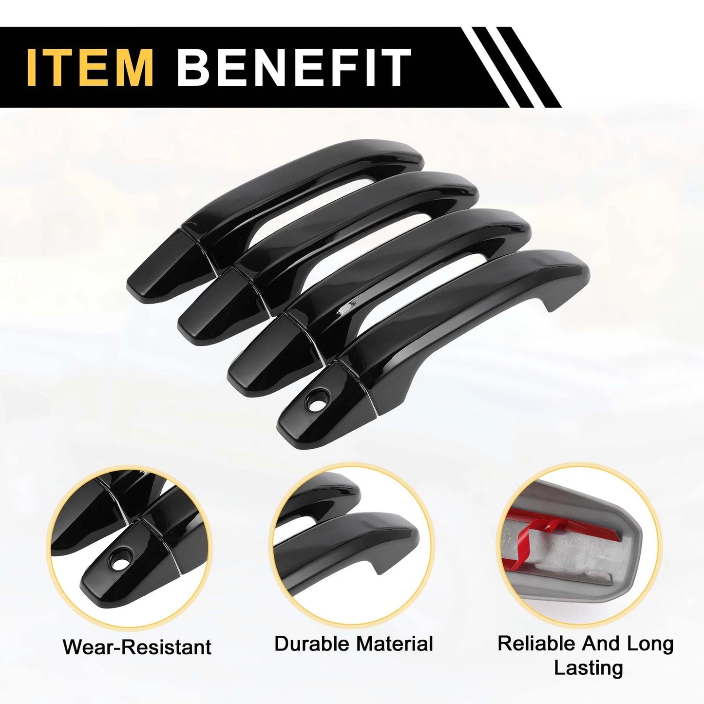 4pcs Exterior Door Handle Cover for GMC Yukon Black without Keypad (2015-2023)
