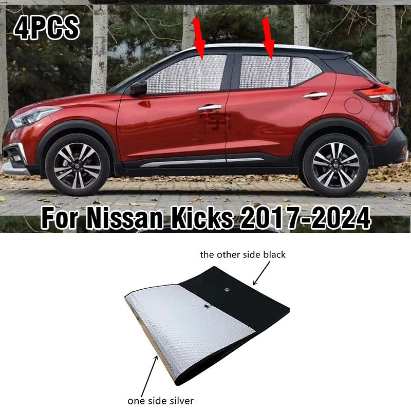 Side Window Privacy Sunshade Black Silver 4 x for Nissan Kicks (2017–2024)