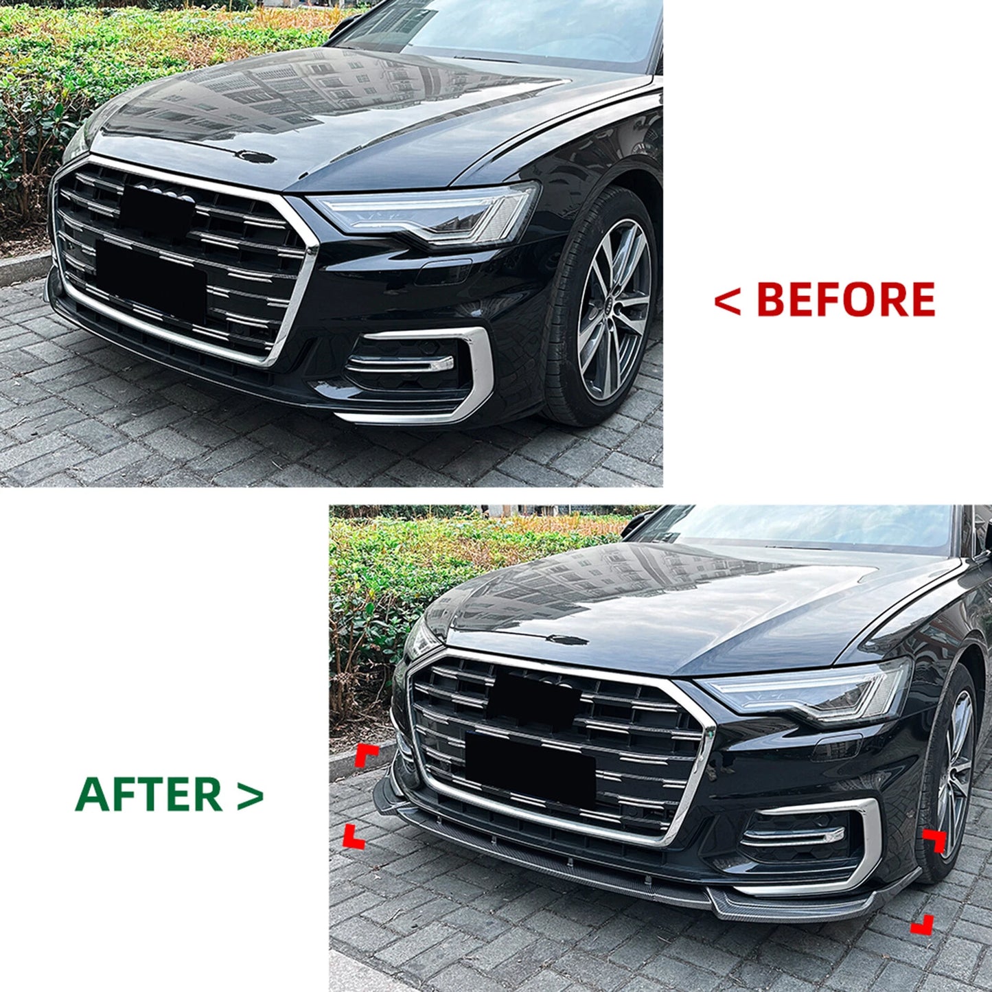 Bumper Spoiler Lip Kit for Audi A6 C8 Sline (2018-2025) Carbon Look