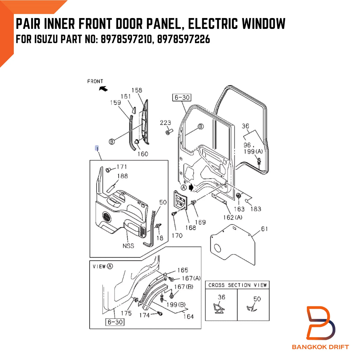 Grey Front Door Trim Panel for Isuzu NPR NKR NQR ELF (1995-2005)