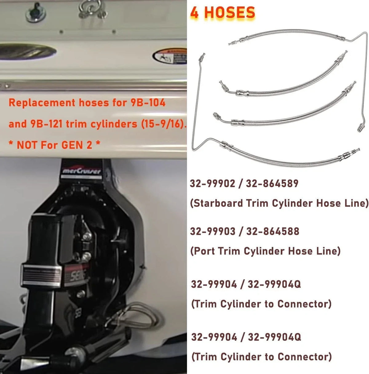 Hydraulic Cylinder Hose Kit for Bravo 1 2 3 Alpha One Trim Ram