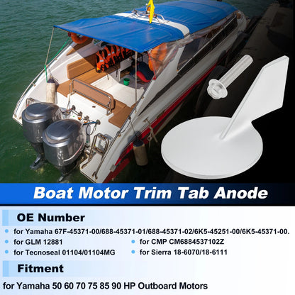 Trim Tab Anode for Yamaha 50-90 HP Outboard Motors Zinc Anode