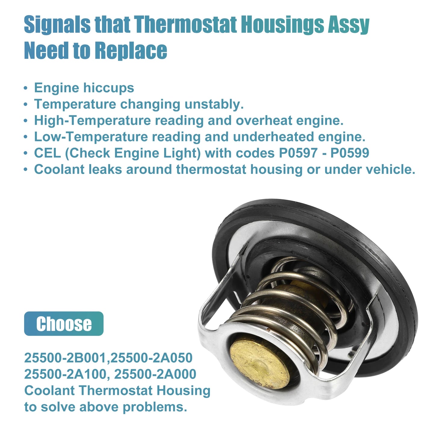 Thermostat for Hyundai Elantra, Tucson, Sonata & Kia Rio, Soul (2001-2023)