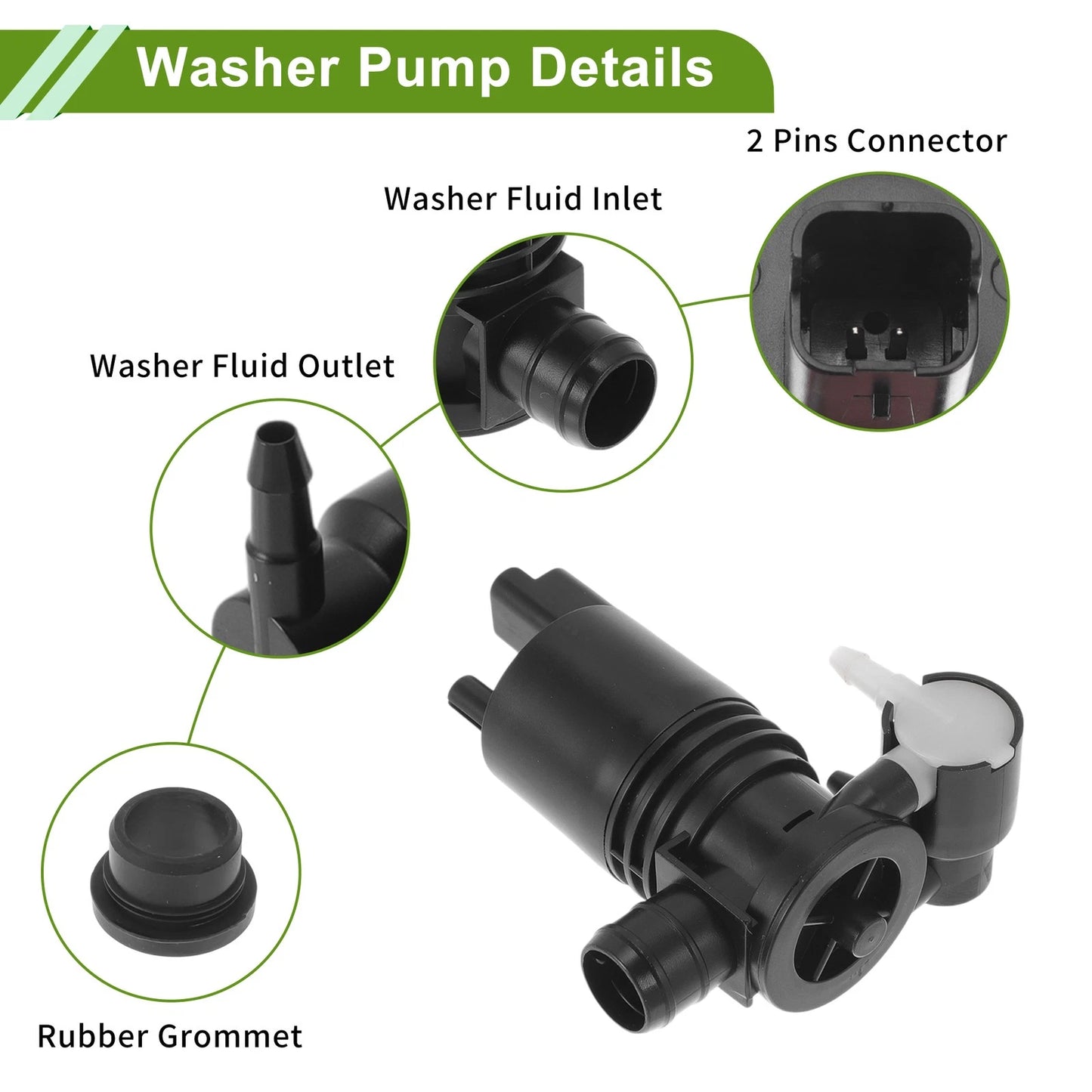 Windshield Washer Pump w/Grommet for Nissan Rogue (2008-2023)