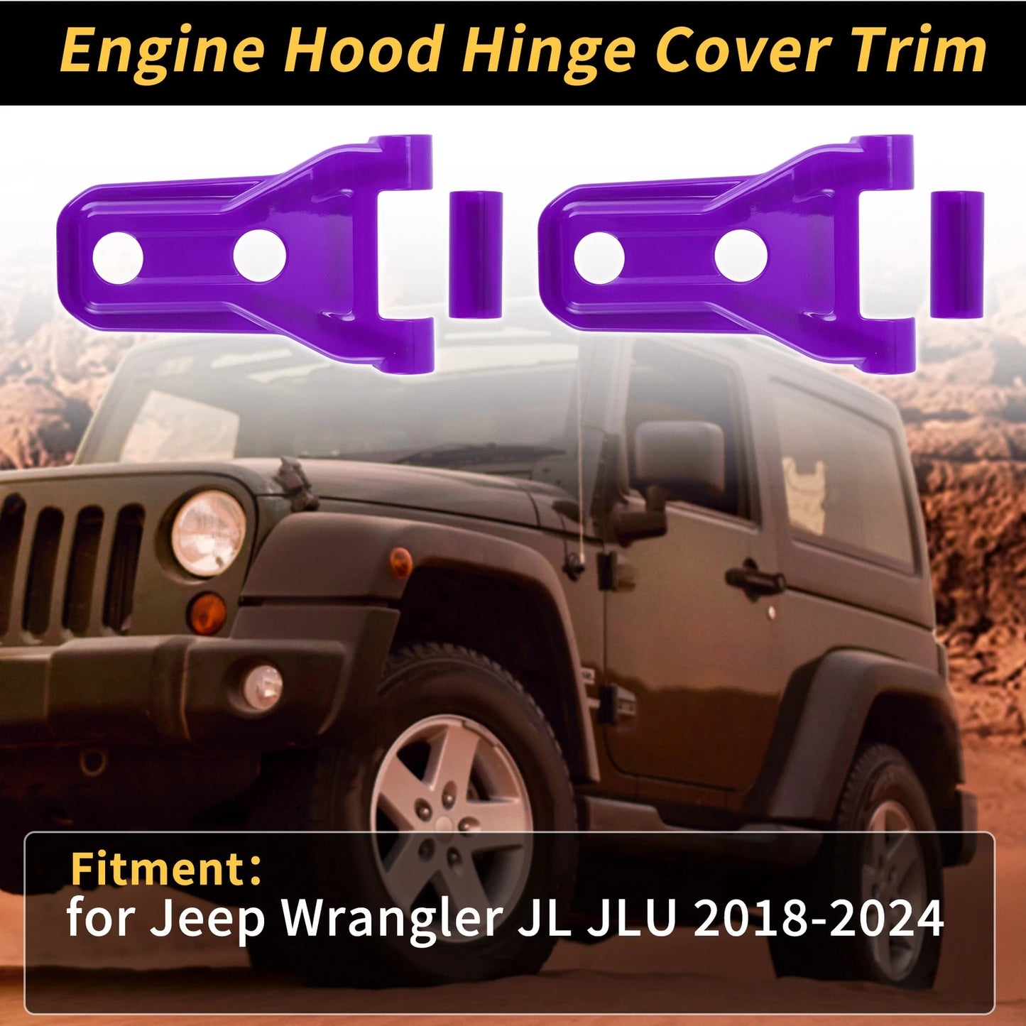 Engine Hood Hinge Covers for Jeep Wrangler JL JLU 2018-2024 - Plastic Purple