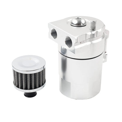 300ml Silver Baffled Engine Oil Catch Can Tank w/ Breather Filter for Universal