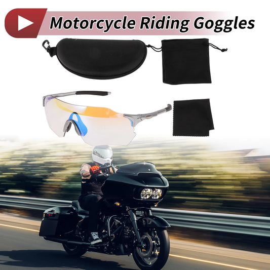 Motorcycle Riding Goggles Light Blue Lens Silver Tone Frame PC TPU for Motorcycle