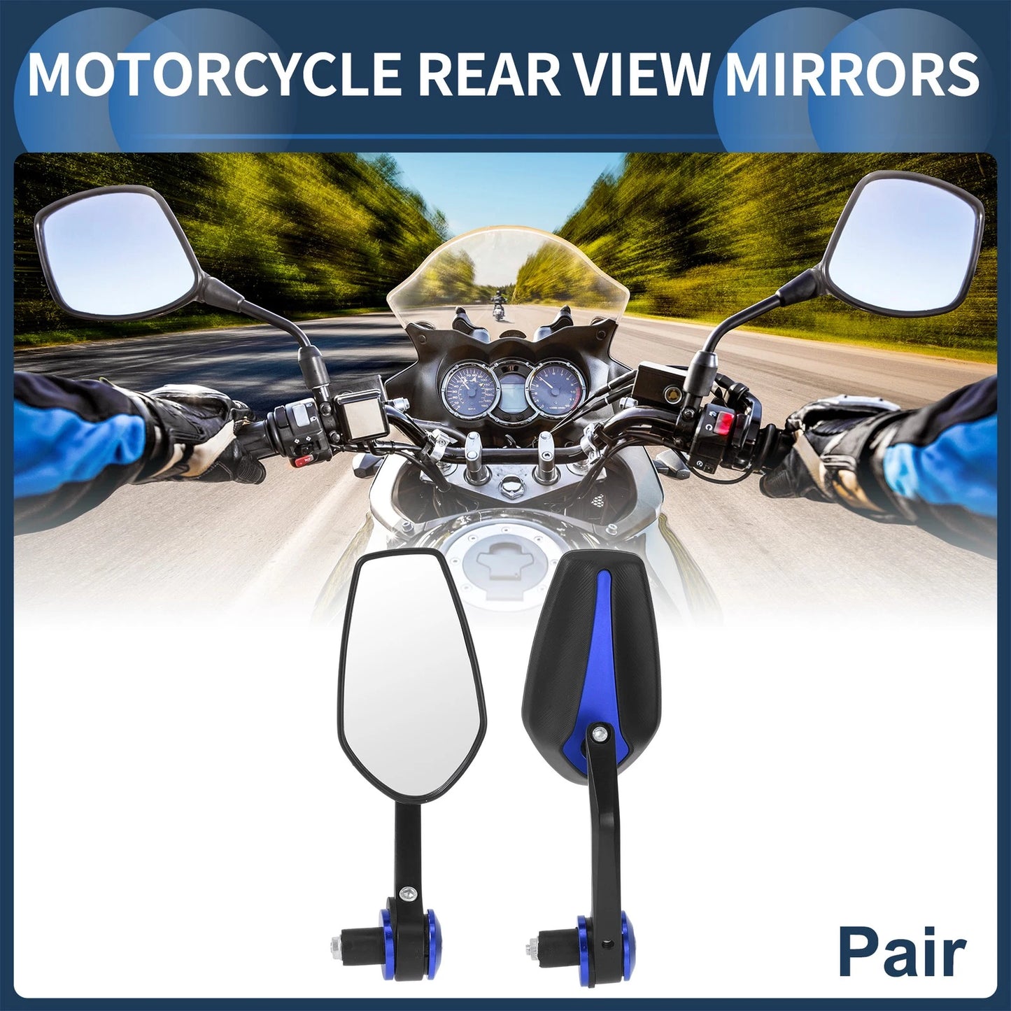 Pair Rear View Mirrors Bar End Side Mount Plastic Aluminum for Motorcycle