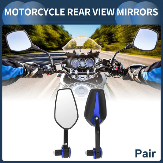 Pair Rear View Mirrors Bar End Side Mount Plastic Aluminum for Motorcycle