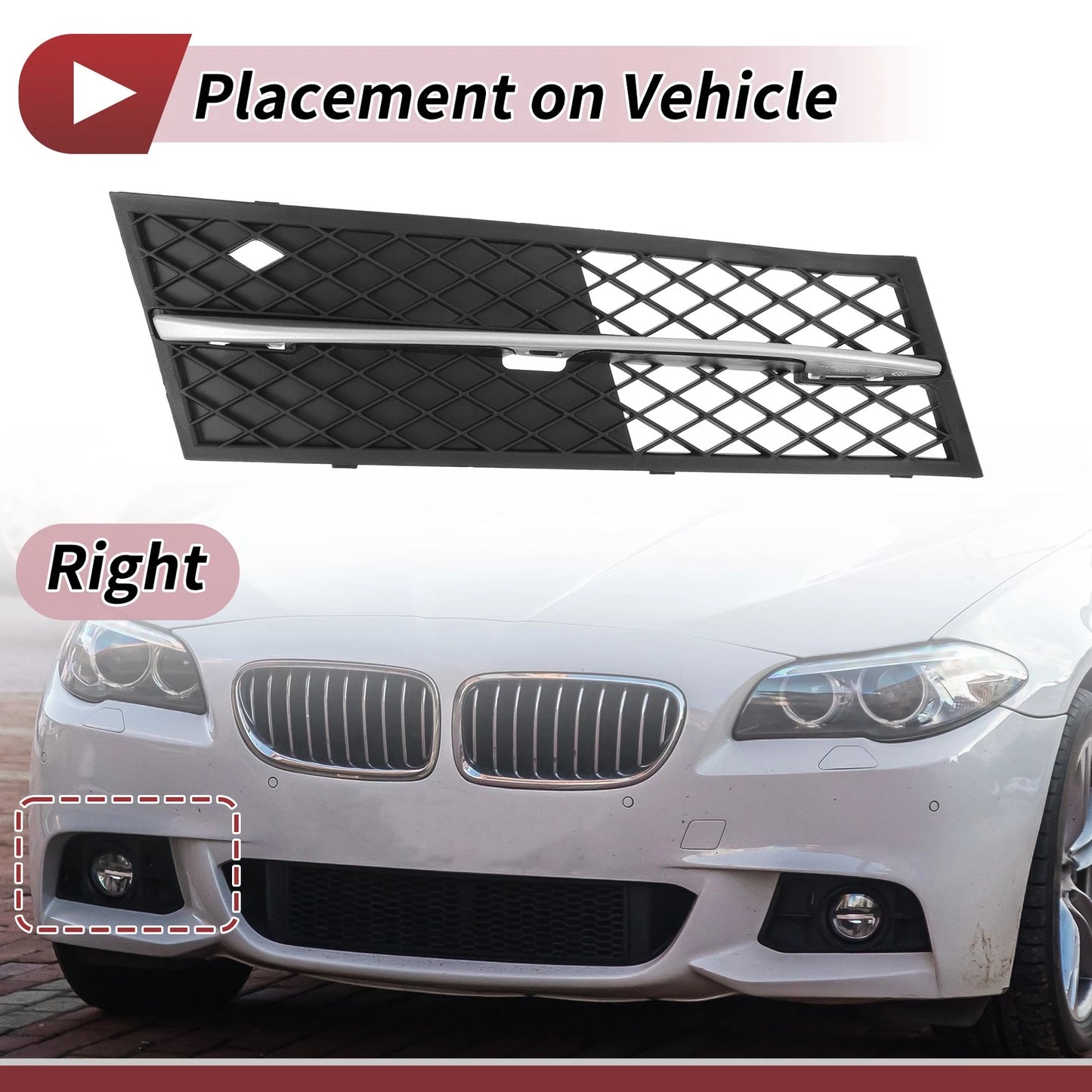 Front Right Fog Light Grill for BMW 528i (2011-2013) - 1 x Black