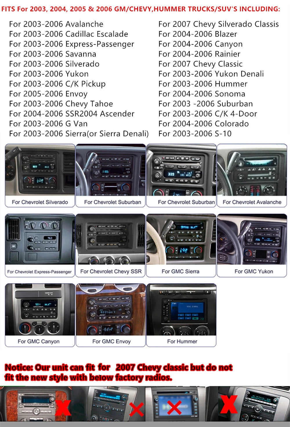 7'' Car Stereo Radio w/ Carplay for GMC Chevrolet Cadillac Hummer (2003-2006)