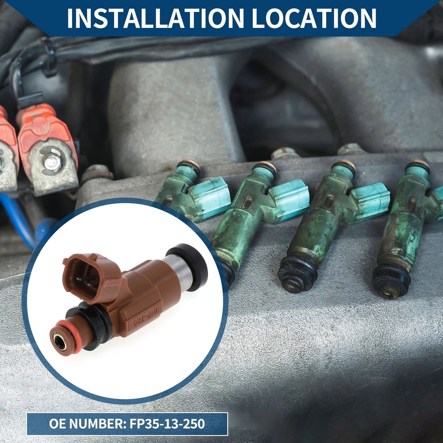 Fuel Injector FP35-13-250 for Mazda 626 LX 2.0 (2000-2002) 1 Pc Brown