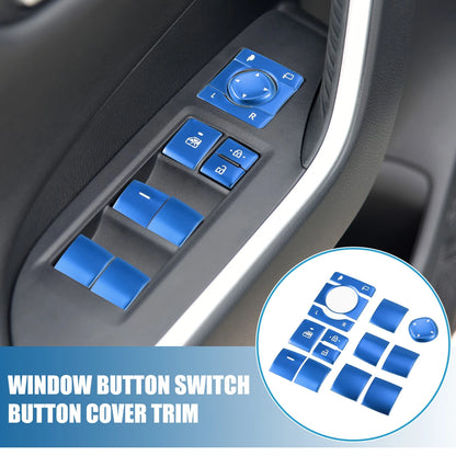 14 x Window Switch Button Cover Trim for Toyota RAV4 (2019-2022) Aluminum Blue