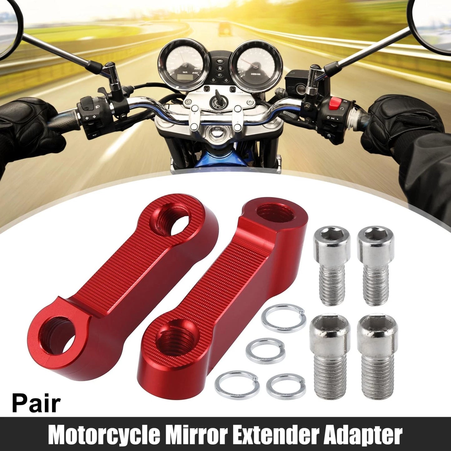 Pair 10mm 8mm Mirror Extender Adapter Red for Honda Yamaha