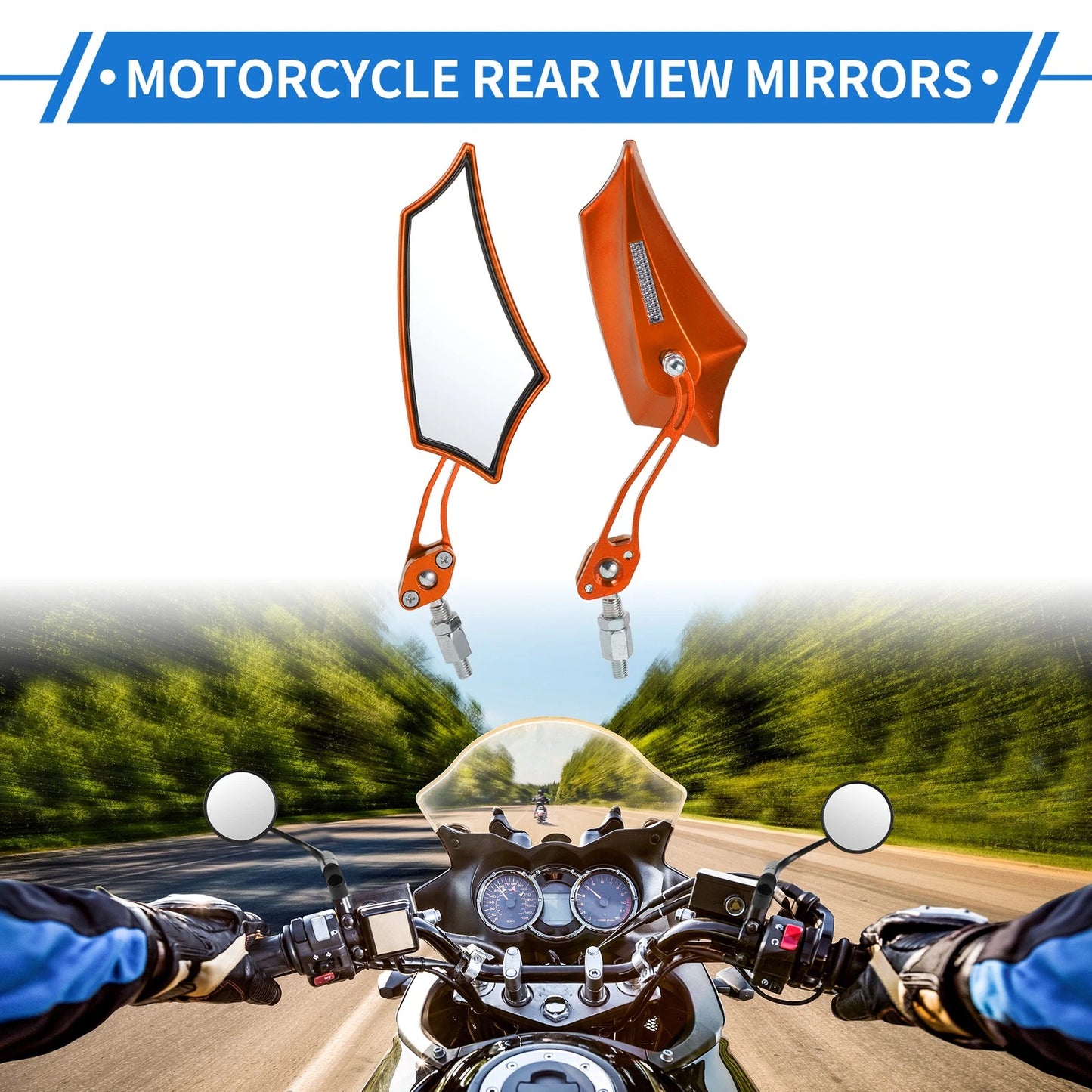 Motorcycle Rear View Mirrors Prismatic Shape Handlebar Orange for Make Model