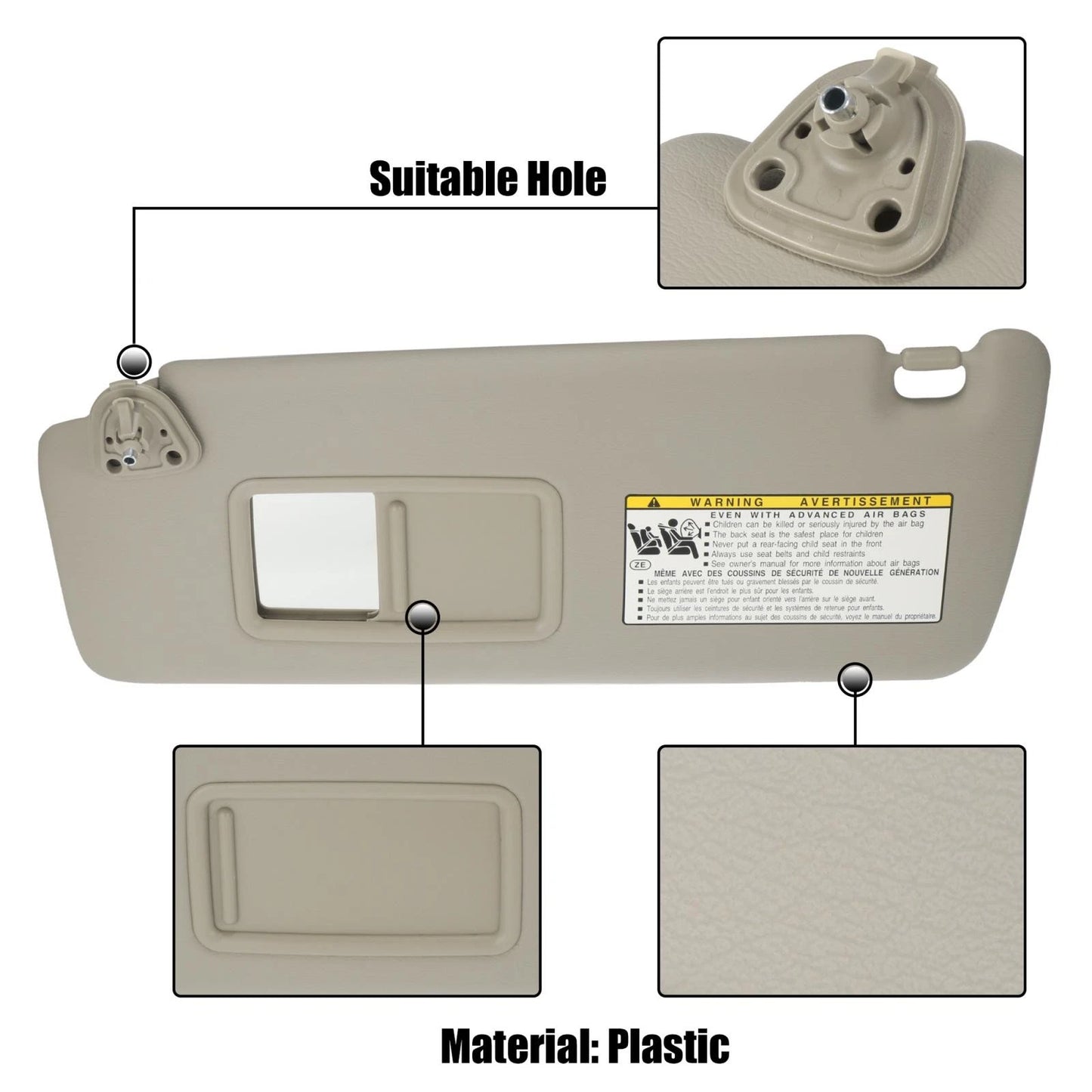 Front Left Car Sun Visor for Toyota Highlander (2004-2007)