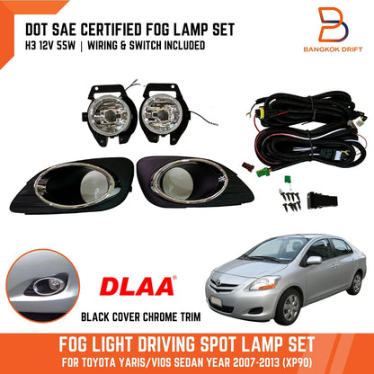 Chrome Trim Fog Lamp Driving Light for Toyota Yaris Vios Sedan (07-13)