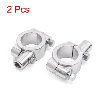2 x 9mm Thread 1in Handlebar Mirror Holder Clamp Adaptor Silver Tone