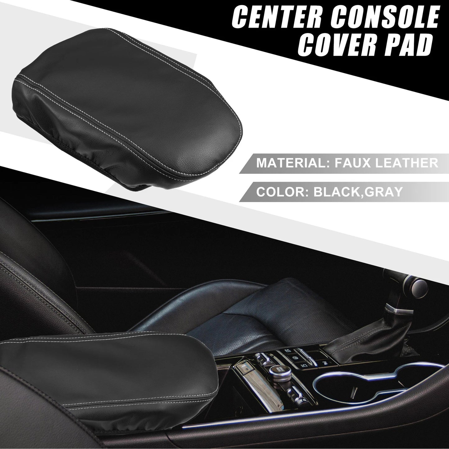 Kia K5 Center Console Armrest Cover 2021-2023 Faux Leather Black Gray