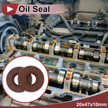 Oil Seal 20x47x10mm FKM Rubber Brown 2 Pcs