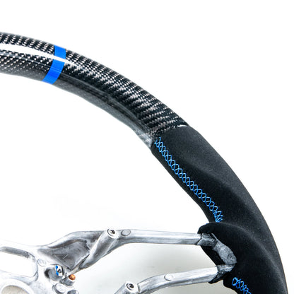 Carbon Suede Blue Steering Wheel for Porsche 911, 718, Boxster, Cayman, Macan (2016-2023)