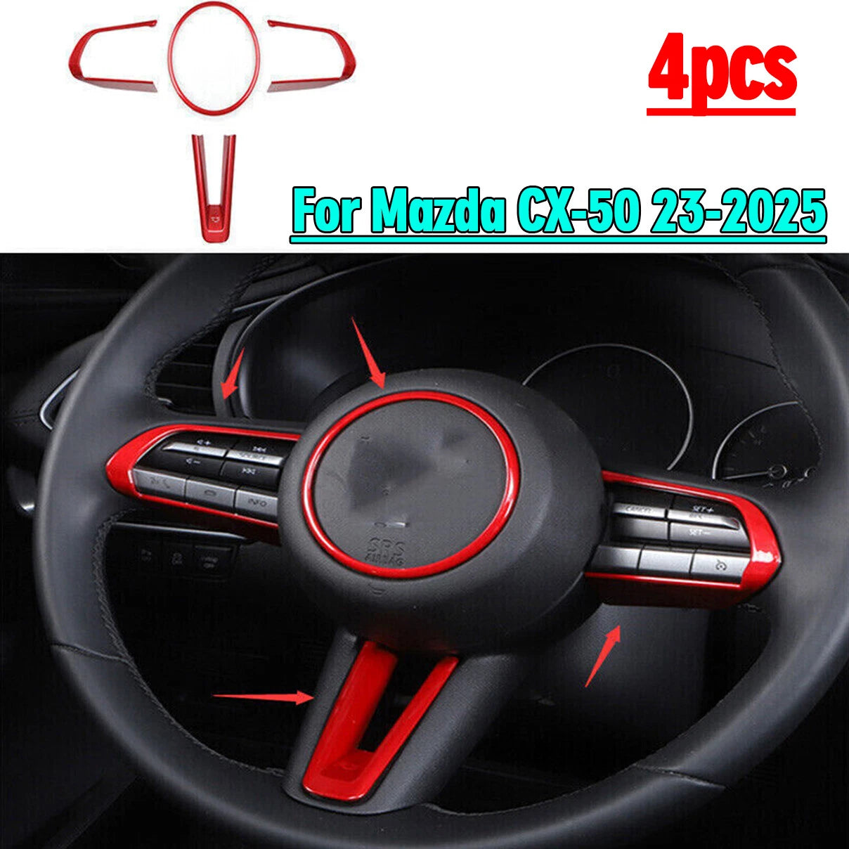 4 x ABS Red Steering Wheel Button Frame Cover Trim for Mazda CX-50 (2023–2025)