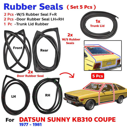 Weatherstrip Rubber Seal Complete Set 5 Fits Datsun Sunny KB310 2D Coupe 1977-81