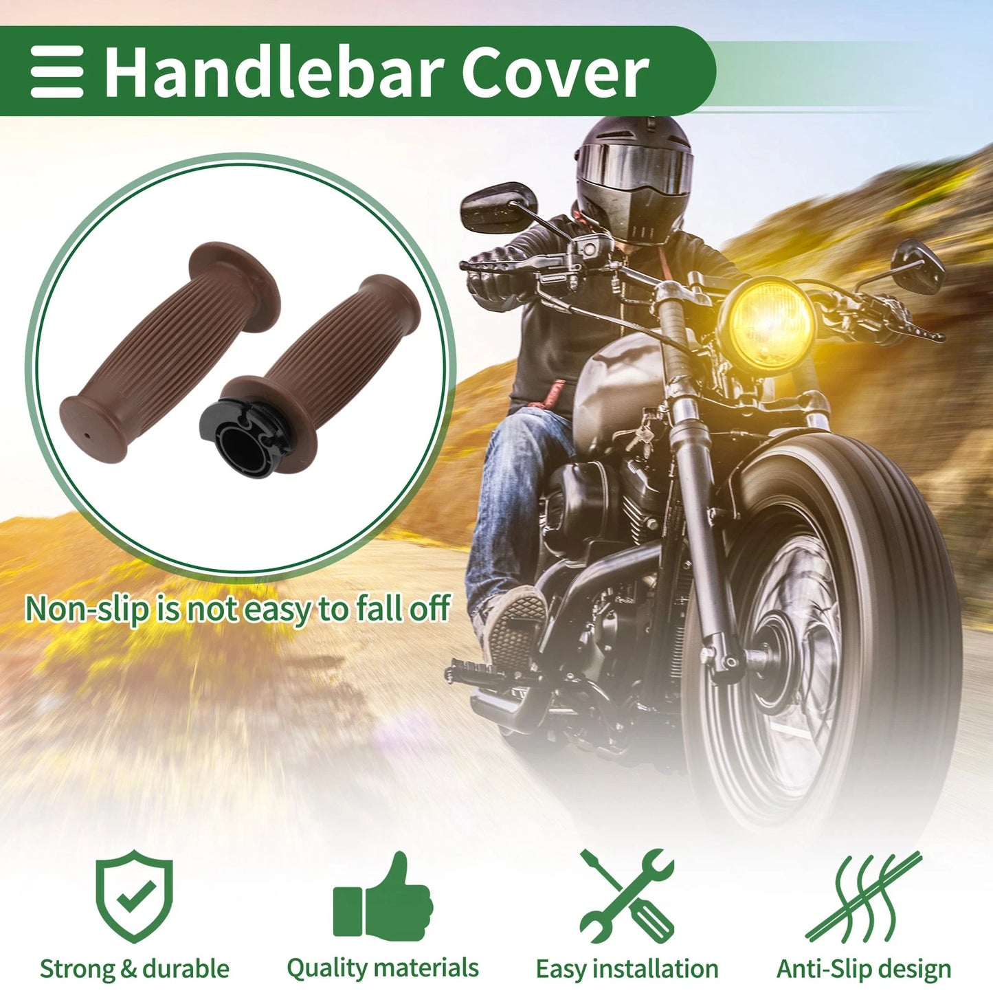 7/8" 22mm Hand Grips Cover TPU Brown for Motorcycle