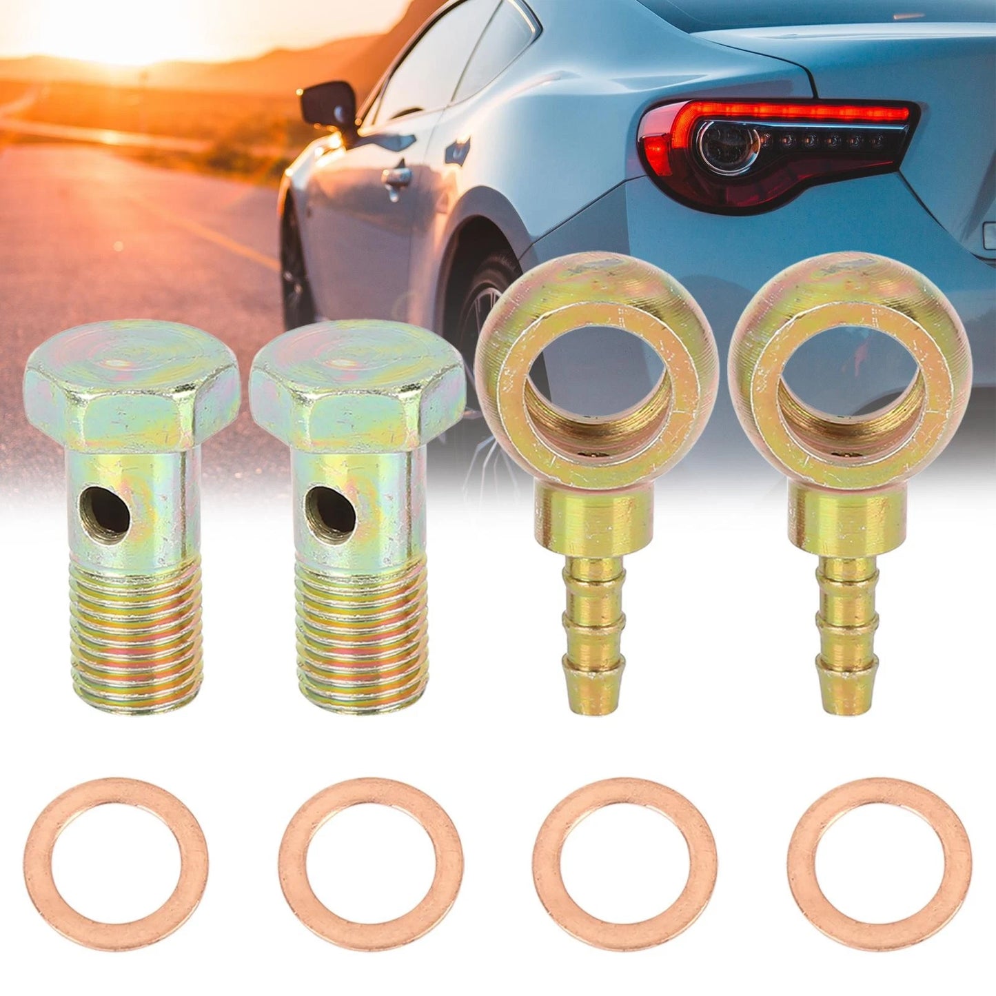 2 x Banjo Hose Barb Bolt Fittings 12mm Banjo Bolt Washer Kit for Motorcycle