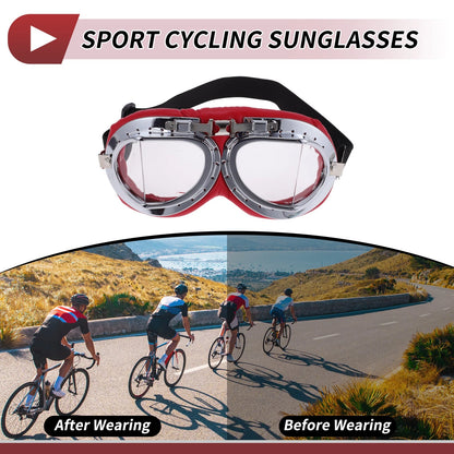 Set Motorcycle Riding Goggles Transparent Lens Red Frame Cycling Sunglasses