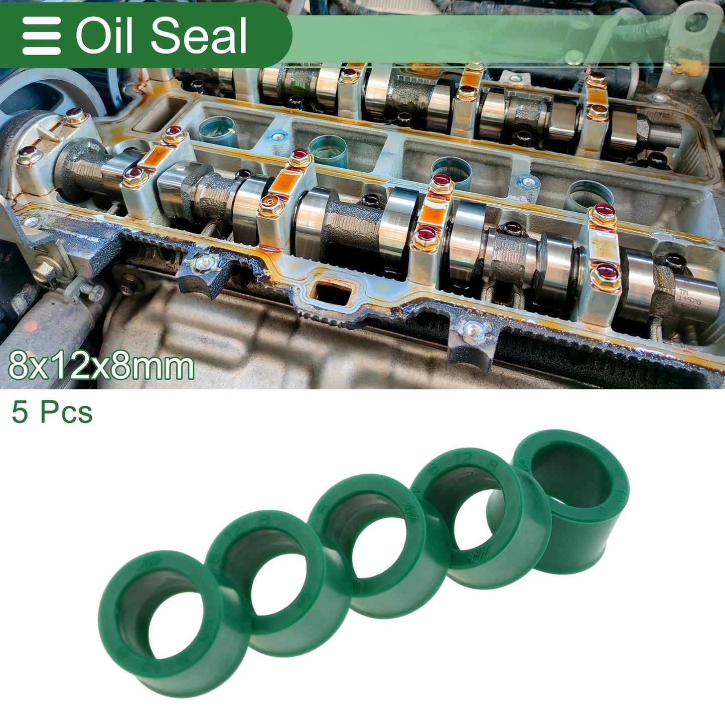 Oil Seal 8x12x8mm TPU Shaft Seal High-Pressure Green 5 Pcs