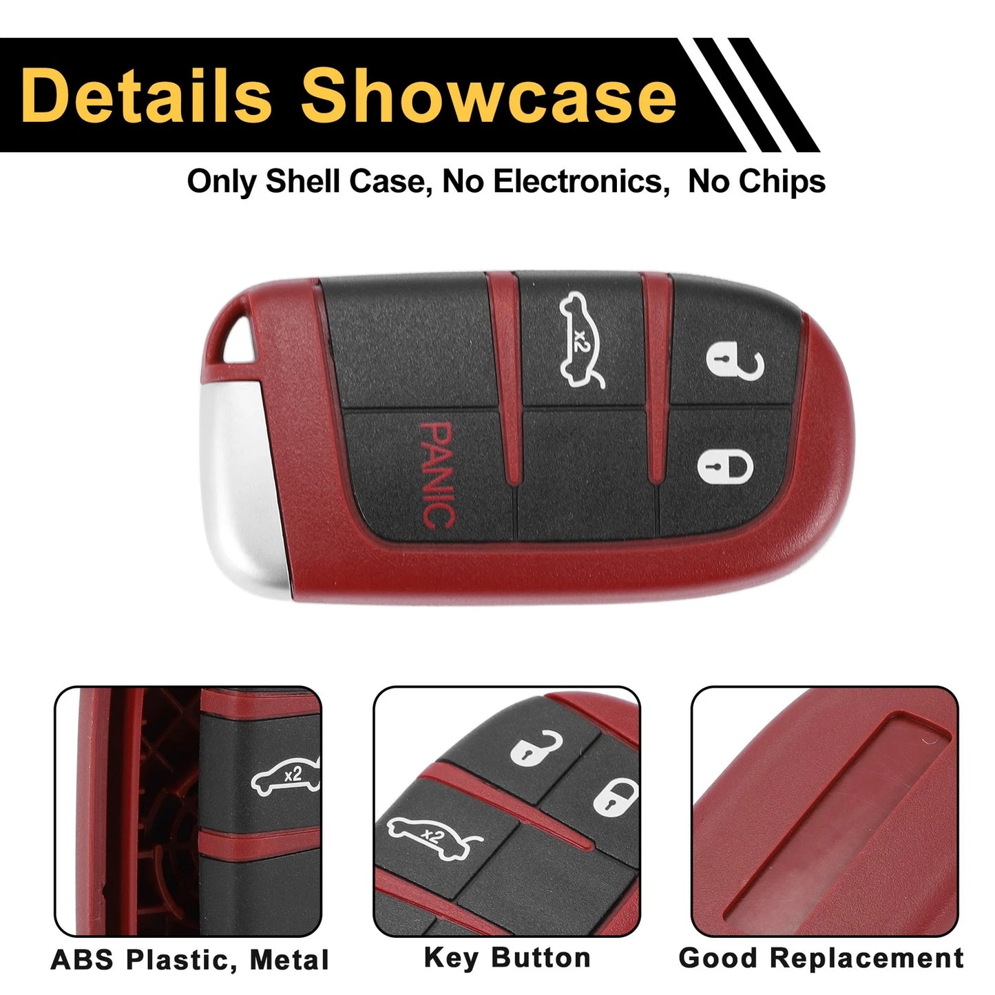 Key fob Shell Case 4 Button for Dodge Charger Black Red