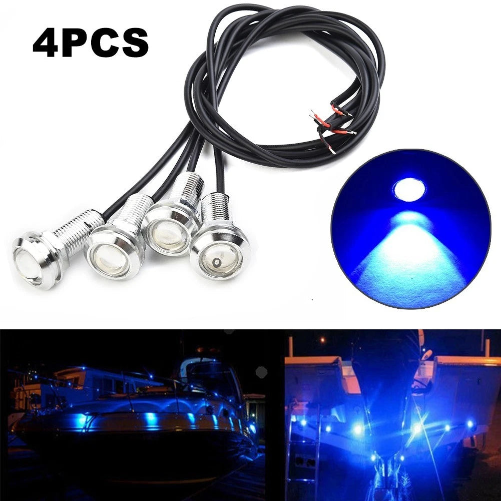 4 x IP68 Blue LED Boat Light Silver Waterproof Underwater for Cars Trucks Boats