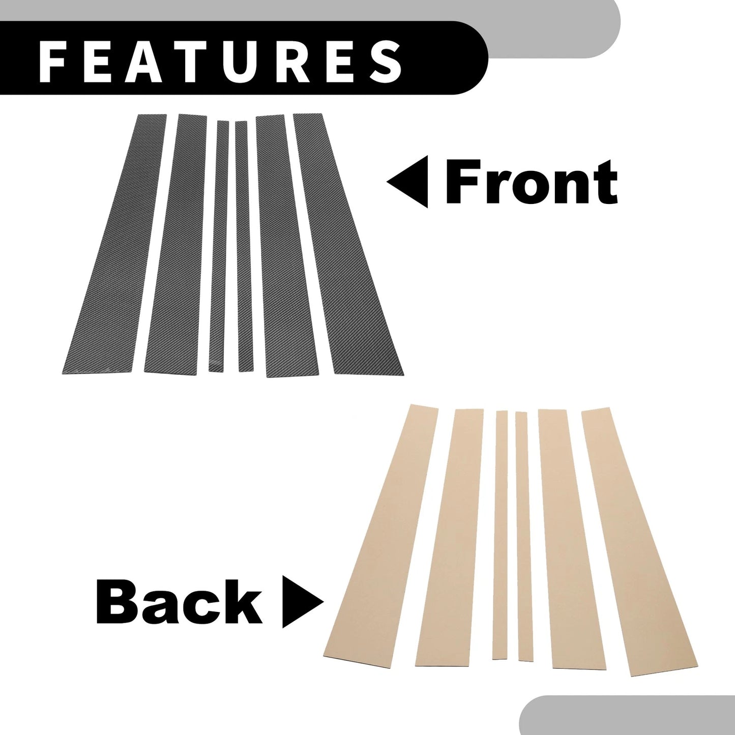 6 Pcs Black Carbon Fiber Car Pillar Window Trim Cover for Ford Expedition (1997-2016)