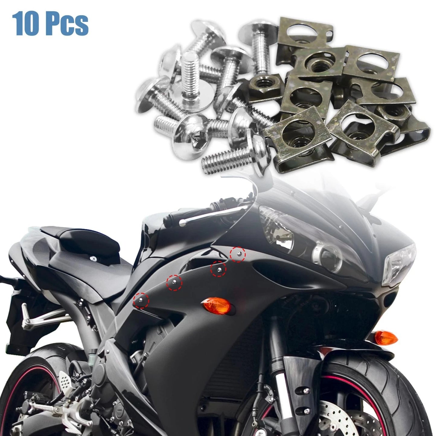 10 x M6 U-Type Rivets Motorcycle Fasteners Clips with Silver Tone Bolts Screws