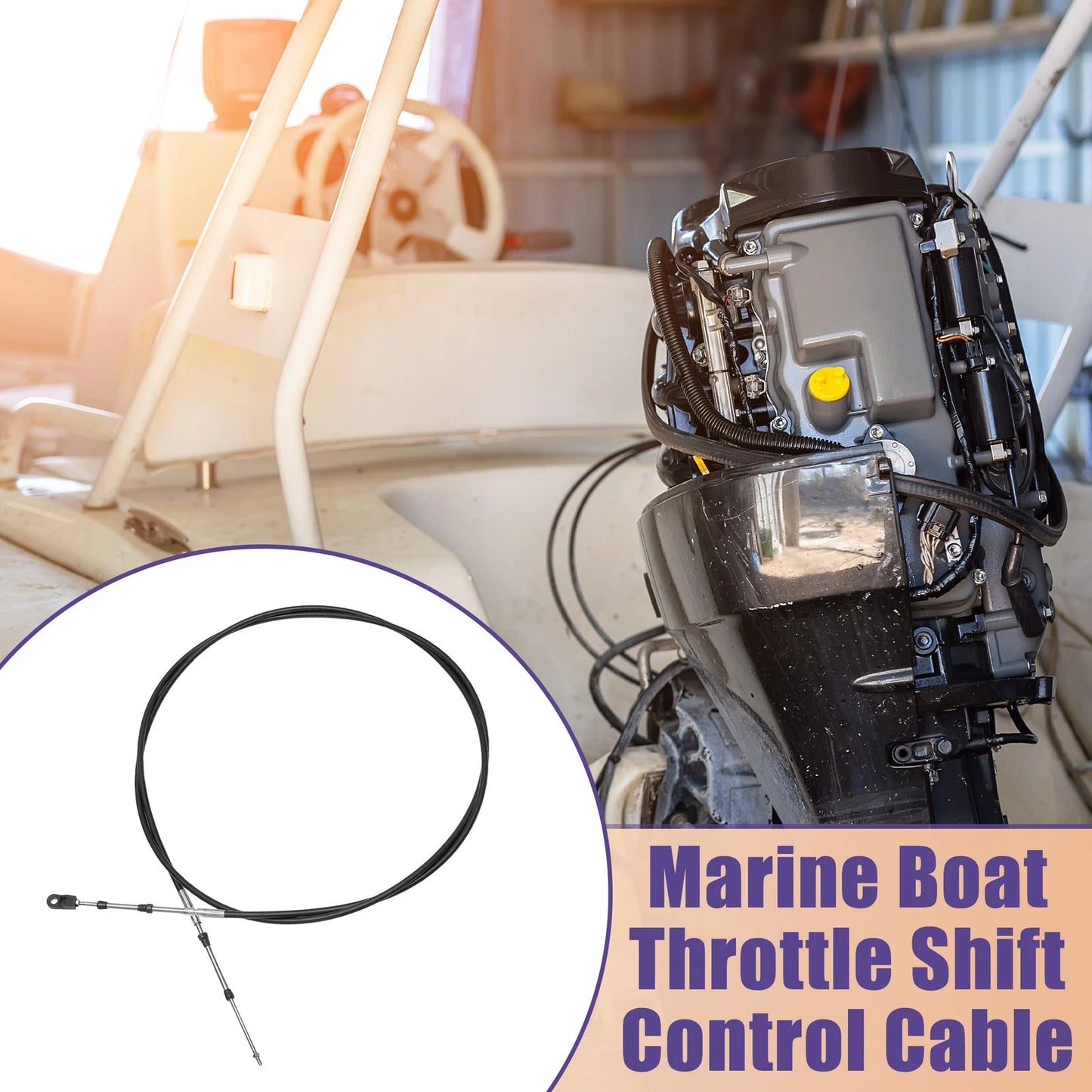 Throttle Control Cable 10FT Black with Fastening Head for Marine Boat