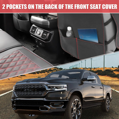 Seat Covers Pad for Dodge Ram 1500 (2009-2023) Black Red 5 Pcs