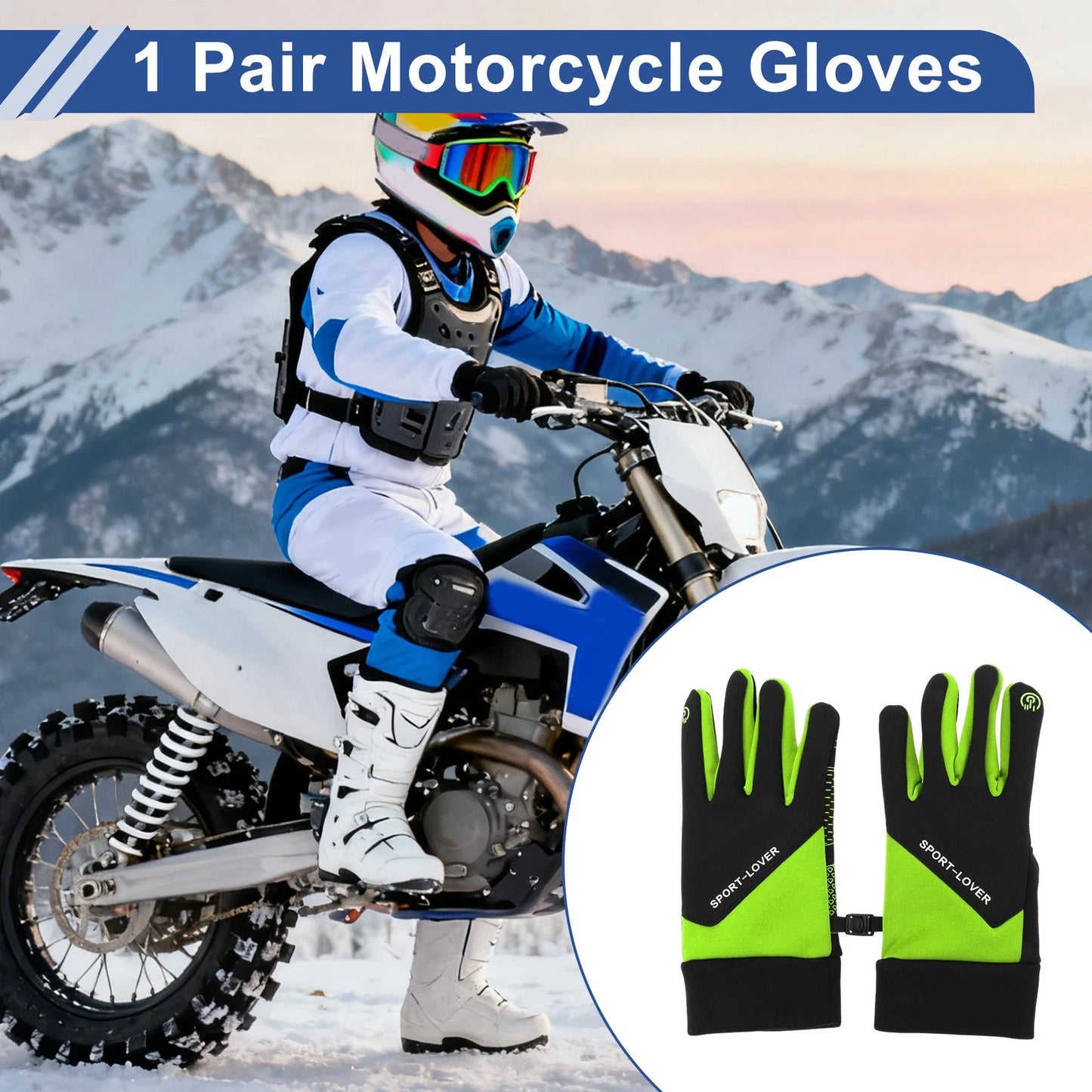 Full Finger Outdoor Fleece Men Cycling Gloves for Mountain Biking Black Green